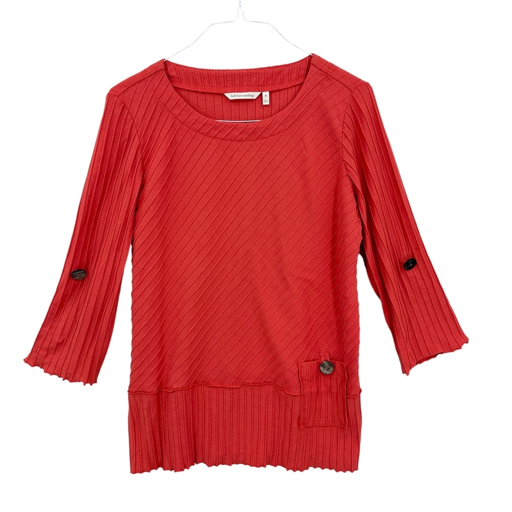 SOFT SURROUNDINGS Tunic Top Coastal Shirt, Convertible Sleeves Orange 2CK37